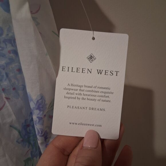 NWT Eileen West Nightgown Ballet Lace Trim Sleeveless Cotton Woven Blue Floral S - Picture 5 of 10
